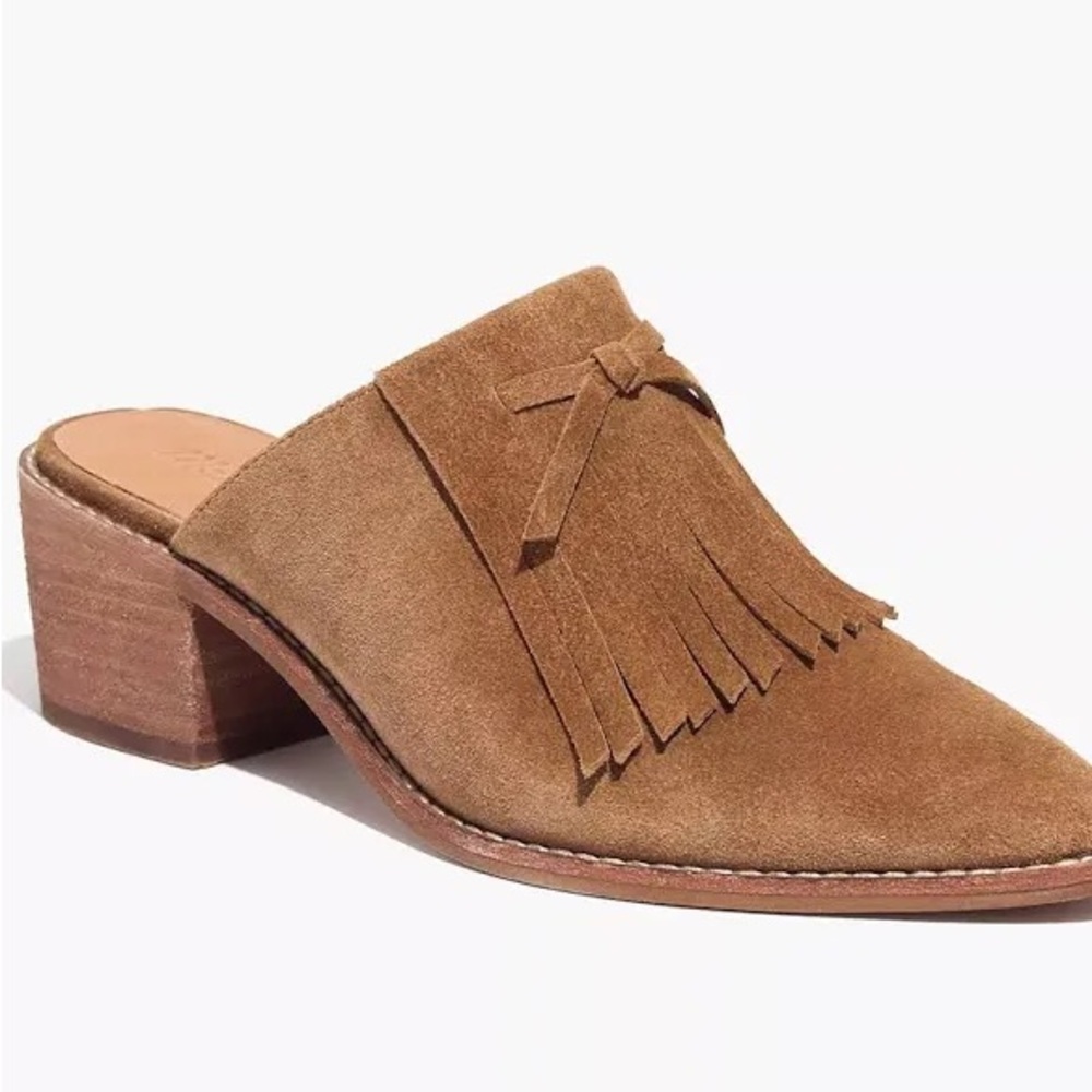 Madewell Brown Suede Fringe Mules